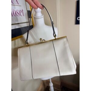 Alberta Di Canio Cream White Leather Frame Handbag Gold Hardware Made in Italy
